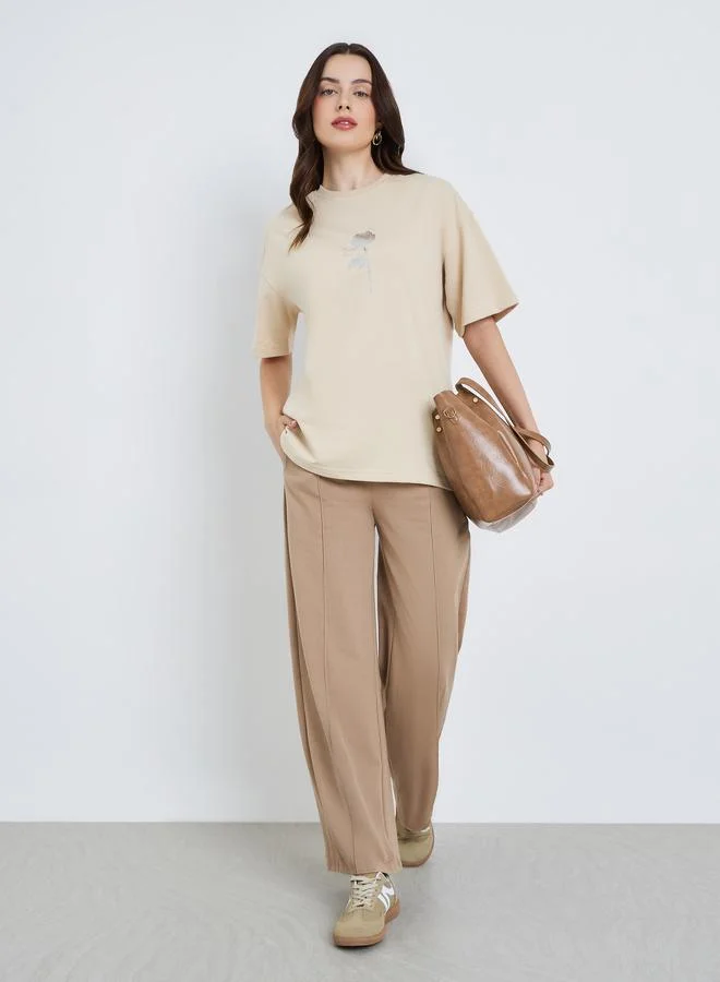 ستايلي Women Rose Foil Graphic 100% Cotton T-Shirt